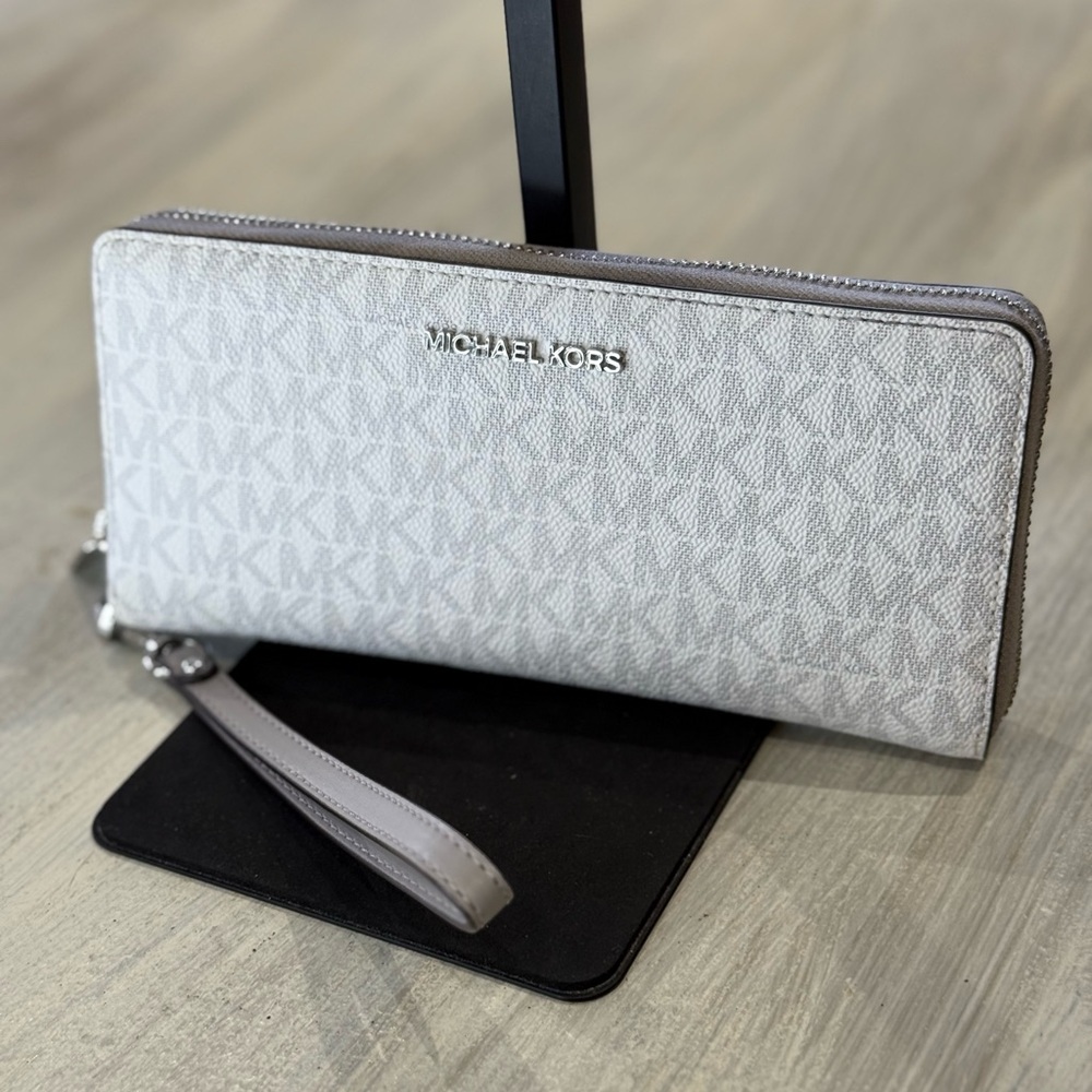 Michael Kors Light Gray Monogram Zip-Around Wristlet -NWOT